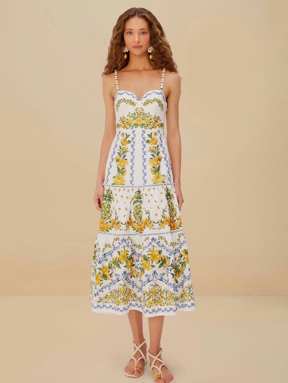 FARM Rio Sicily midi yellow floral dress XL